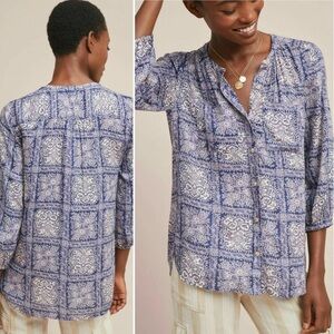 Anthropologie Akemi + Kim Coconino Top Blouse blue floral boho‎ button front
